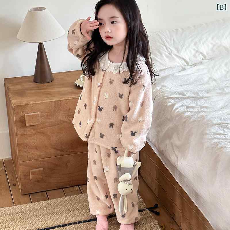 子供用パジャマ 秋冬 フリース 厚手 女児 ベビー ホームウェア 上下セット 韓国風 花柄 かわいい 90cm 100cm 110cm 120cm 130cm 140cm 150cm 160cm