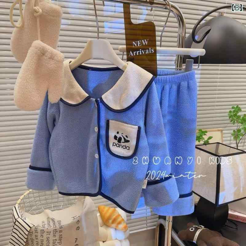子供用ルームウェア 上下セット 男女兼用 パジャマ 厚手 フリース 暖かい 韓国風 ...