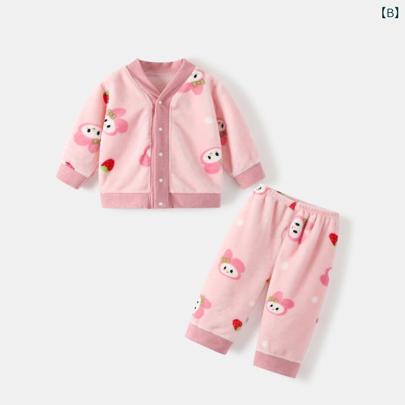 ベビー服 上下セット フランネル パジャマ 厚手 あったか 寝巻き 男の子 女の子 幼...
