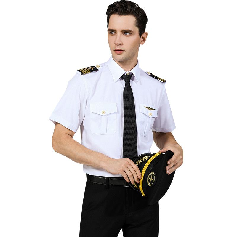 シャツ メンズ 男性用 長袖 パイロット 制服風 肩章付き コットンブレンド 四季 普段使い