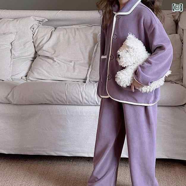 子供用ルームウェア 女の子 上下セット 冬 暖か フリース 長袖 長ズボン ピンク系 ...