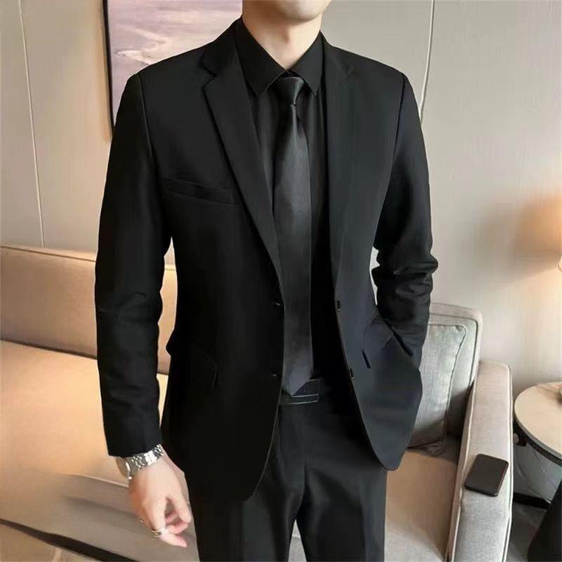 スーツ メンズ フォーマル ビジネス カジュアル 男性用 紳士服 セットアップ スーツジャケット スラックス ブラウス 黒ネクタイ ポリエステル素材 オールシーズン