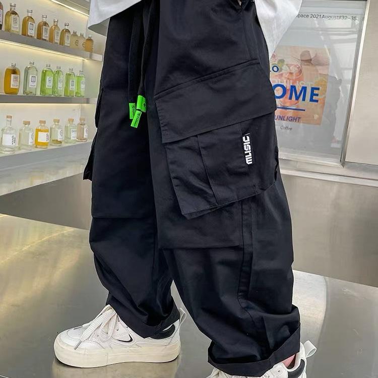 Other - 子供服 パンツ ボーイズ 男の子 工装パンツ カーゴパンツ ワイドパンツ ストレートパンツ 春秋 薄手 ゆったり 8歳以上 ブラック カーキ色