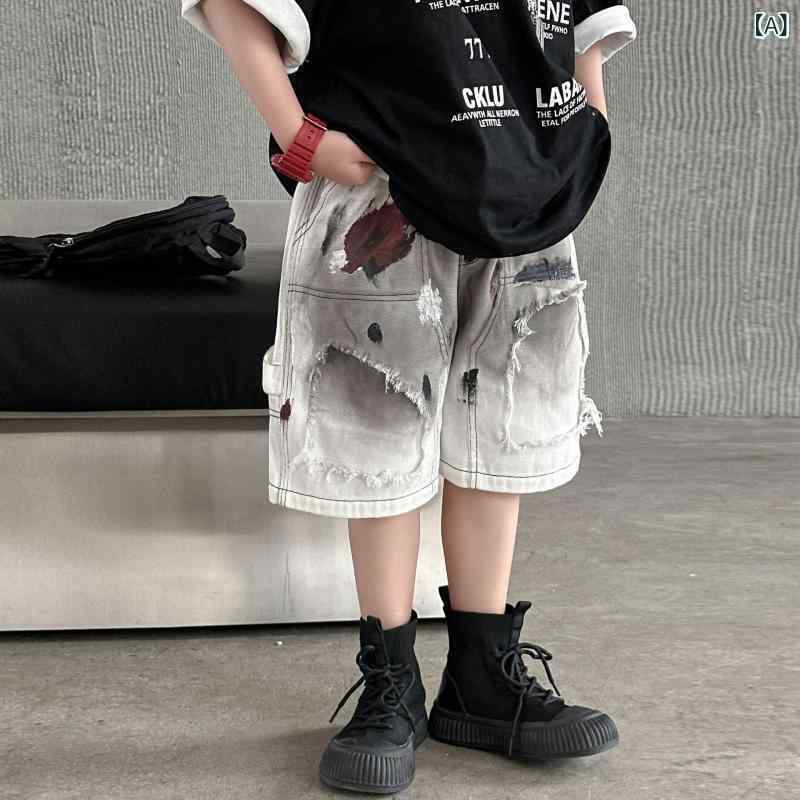 子供服 パンツ 男の子 デニム ハーフパンツ 薄手 コットン ミックス 個性派 プリン...