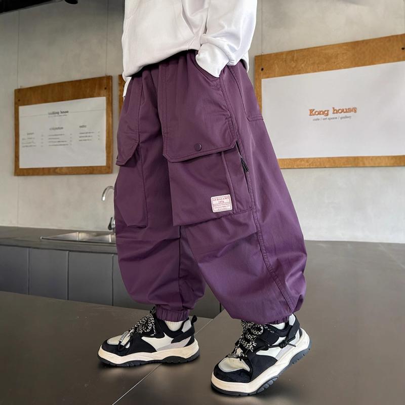 子供用パンツ カーゴパンツ ボーイズ ロングパンツ 裾絞り ジャージ ニット 伸縮性 ウエストゴム パープル ブラック 120cm 130cm 140cm 150cm 160cm 170cm