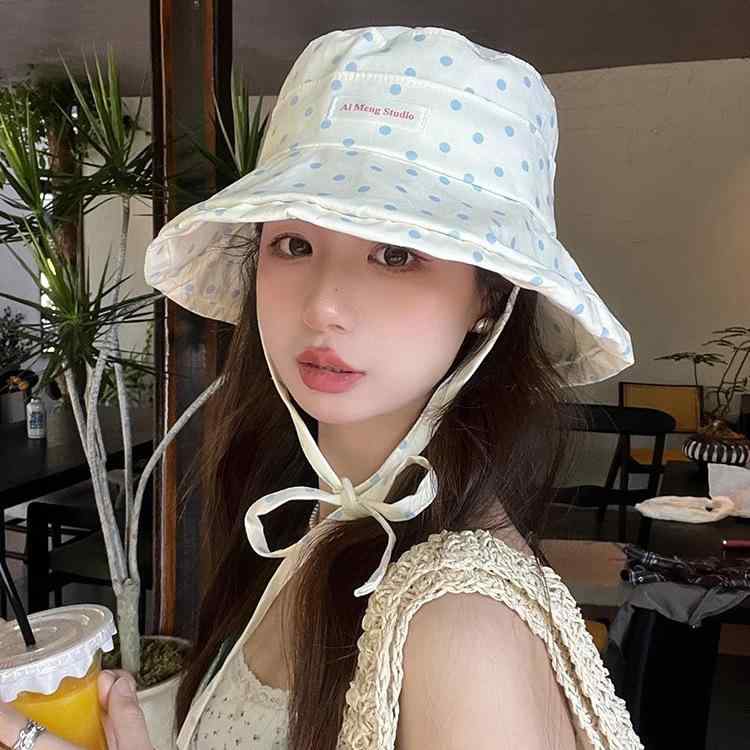 漁夫帽 レディース ポルカドット 学生 夏 旅行 広檐 遮陽 防晒 保暖 防風 丸頂 短...