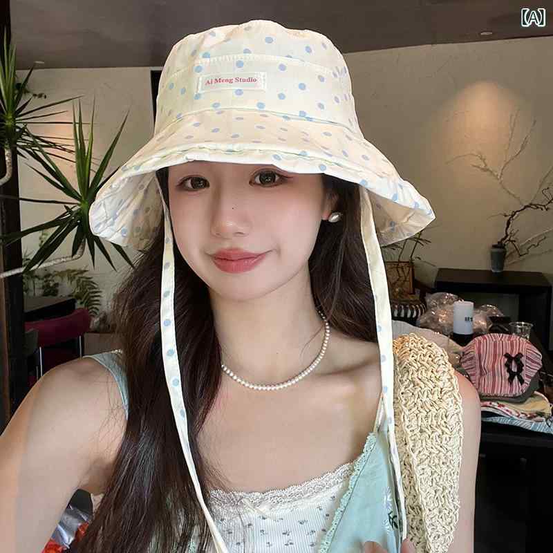 漁夫帽 レディース ポルカドット 学生 夏 旅行 広檐 遮陽 防晒 保暖 防風 丸頂 短...