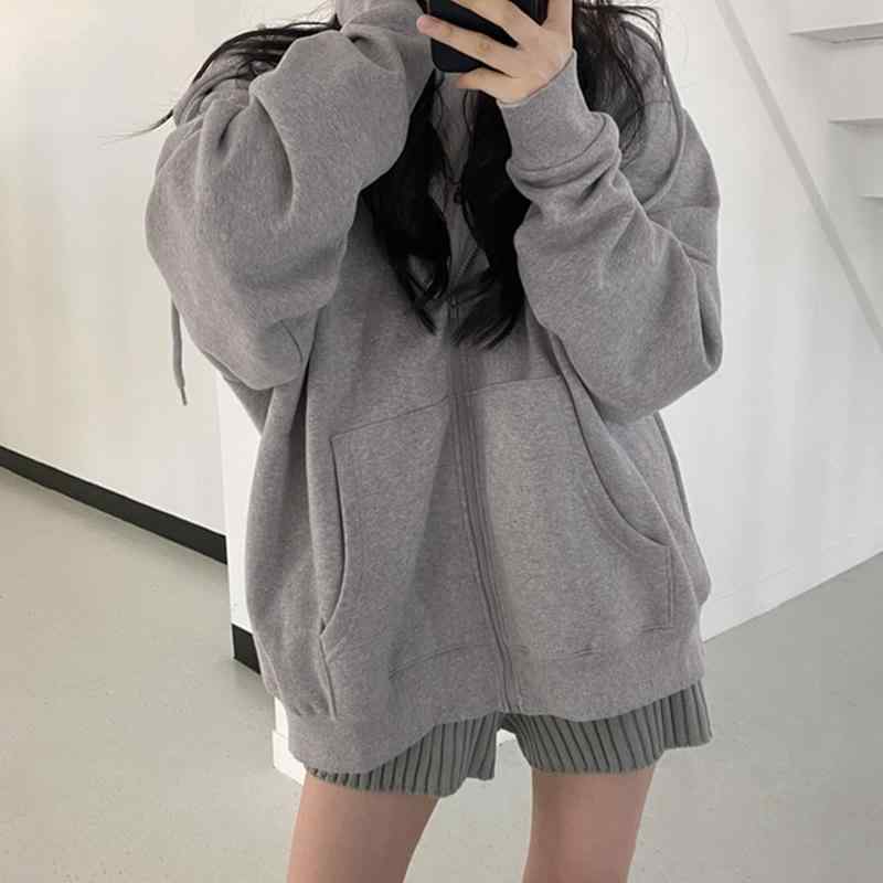 パーカー レディース 厚手 裏起毛 無地 ゆったり アウター 秋冬 長袖 カジュアル シンプル フード付き 体型カバー 通勤 通学 ルームウェア お出かけ 防寒・柄: 無地・スタイル: カーディガン、通勤風、コンフォートカジュアル・シルエット: ルーズ・着丈: 50-65cm・袖丈: 長袖・袖のタイプ: レギュラー袖・ネックライン: フード付き・厚さ: 厚手・デザイン要素: チェーン・加工: 切り替え・素材: 化学繊維混紡・主な素材: ポリエステル・カラー展開: グレー（裏起毛）、ブラック（裏起毛）、ブルー（裏起毛）・サイズ展開: S, M, L, XL, XXL, XXXL・スタイルカテゴリ: 通勤スタイル・対象性別: レディース・カテゴリ: パーカー/トレーナー