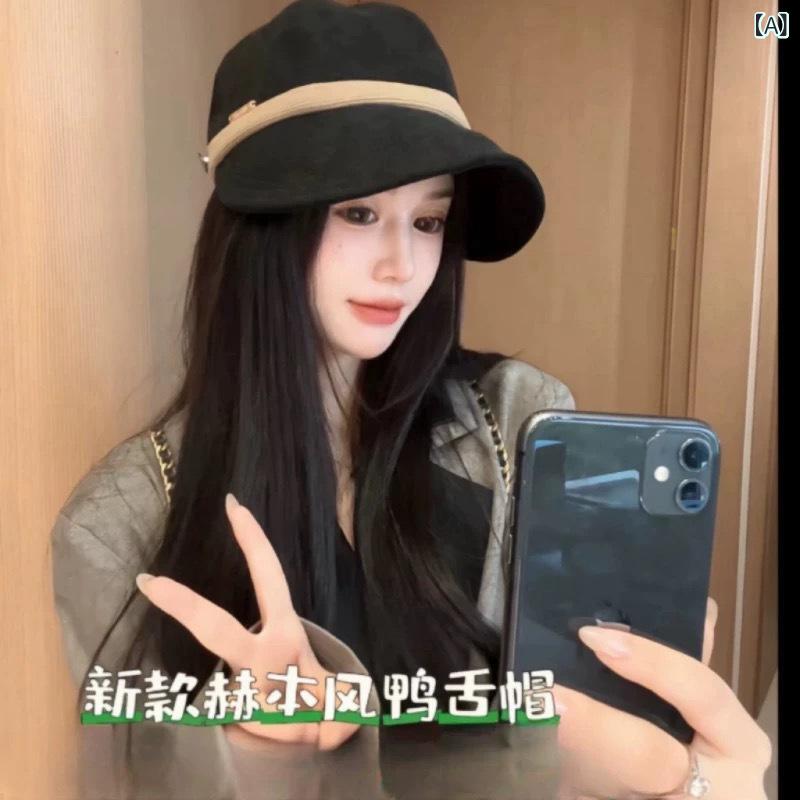 帽子 馬術帽 レディース 灯芯绒 秋冬 丸頂 曲がり縁 黒 ベージュ カーキ 保暖 遮陽 百搭 休闲 ファッション 通勤 ポリエステル コットン混