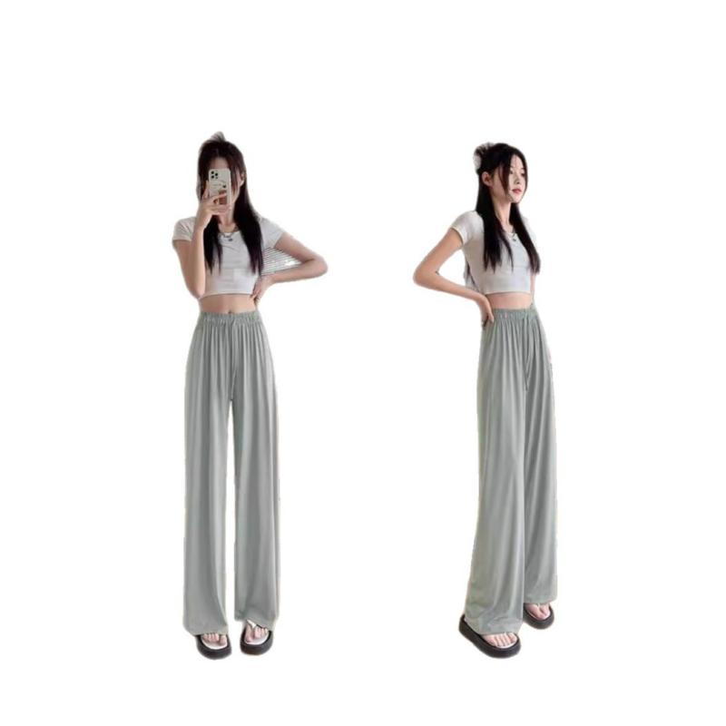 パンツ レディース 高見え ワイドレッグパンツ 高伸縮性 接触冷感 ストレート 薄手 ゆったり ポリエステル アスレジャー 普段使い 部屋着 ブラック グレー ピンク系 グリーン