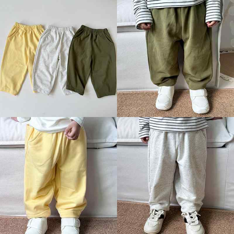 子供用パンツ スウェットパンツ 全3色 綿100% 無地 ベーシック 普段着 部屋着 春秋冬 小雞黄 軍緑 浅花灰 80cm 90cm 100cm 110cm 120cm