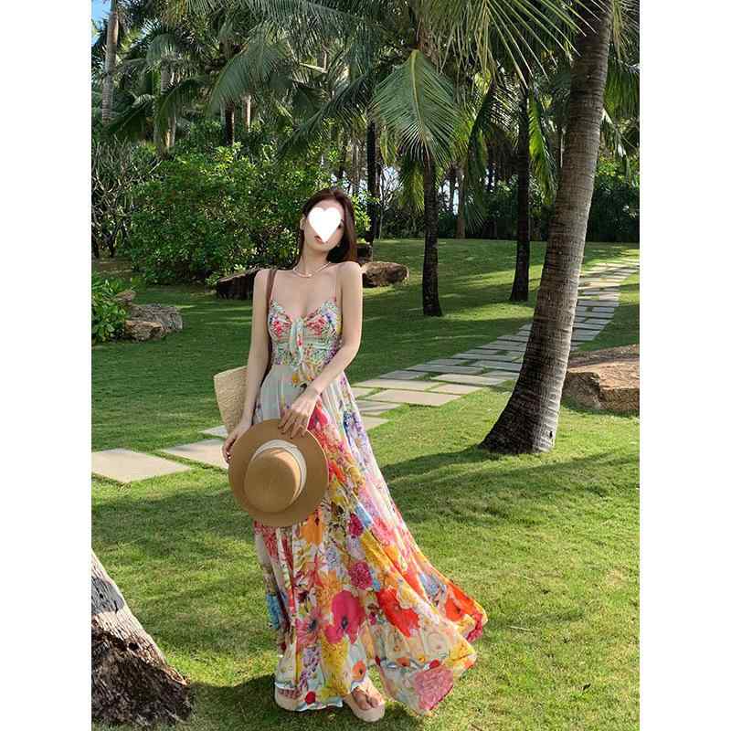 ワンピース レディース 春秋 ノースリーブ Aライン フラワープリント 麻 リゾート 普段使い ロング マキシ丈 グレー