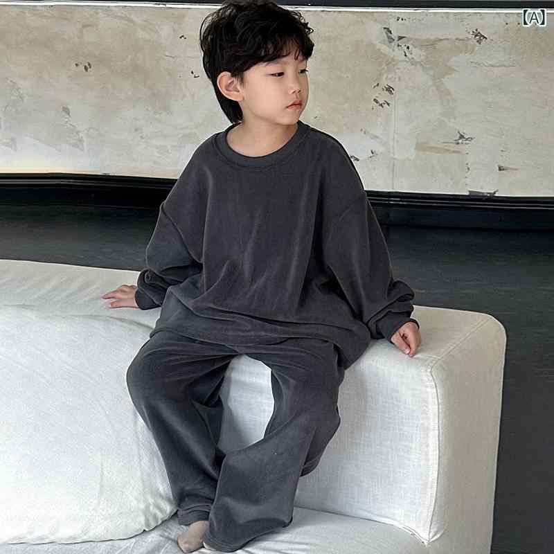 子供服 ホームウェア 上下セット 男の子 韓国風 厚手 インナーウェア 小学生 中学...