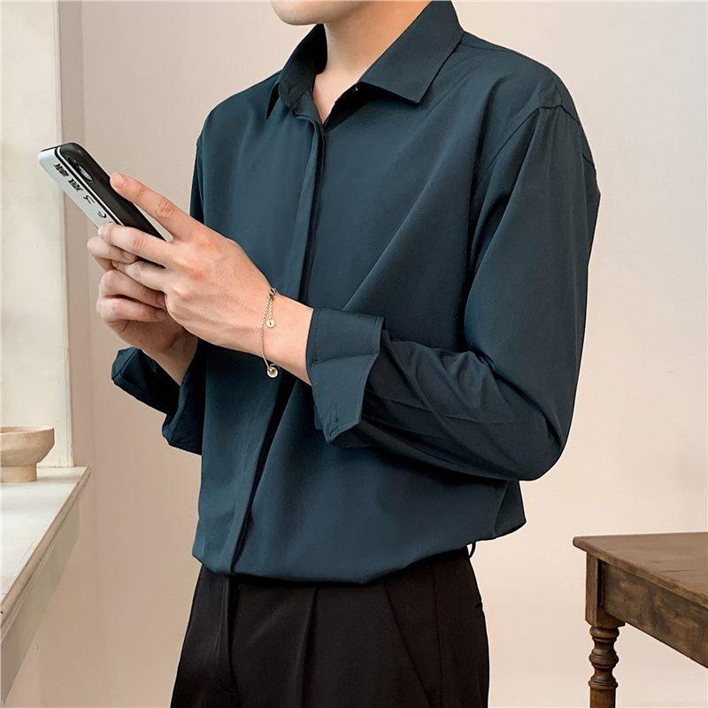 Rakuten - シャツ メンズ 男性用 長袖 形態安定 接触冷感 無地 白 黒 緑 リラックスフィット オフィスカジュアル