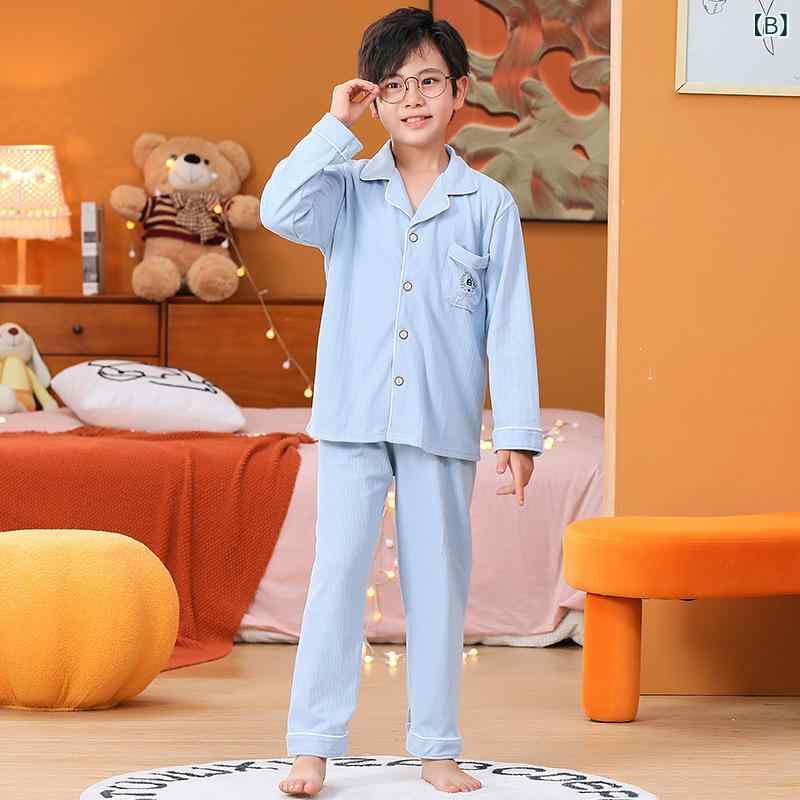 シャドーテールの子供用パジャマ 上下セット 徳绒 翻襟 長袖 長ズボン 男の子 女の子 秋冬 ルームウェア 厚手 保温 伸縮性 無地 かわいい 普段使い｜アングル3