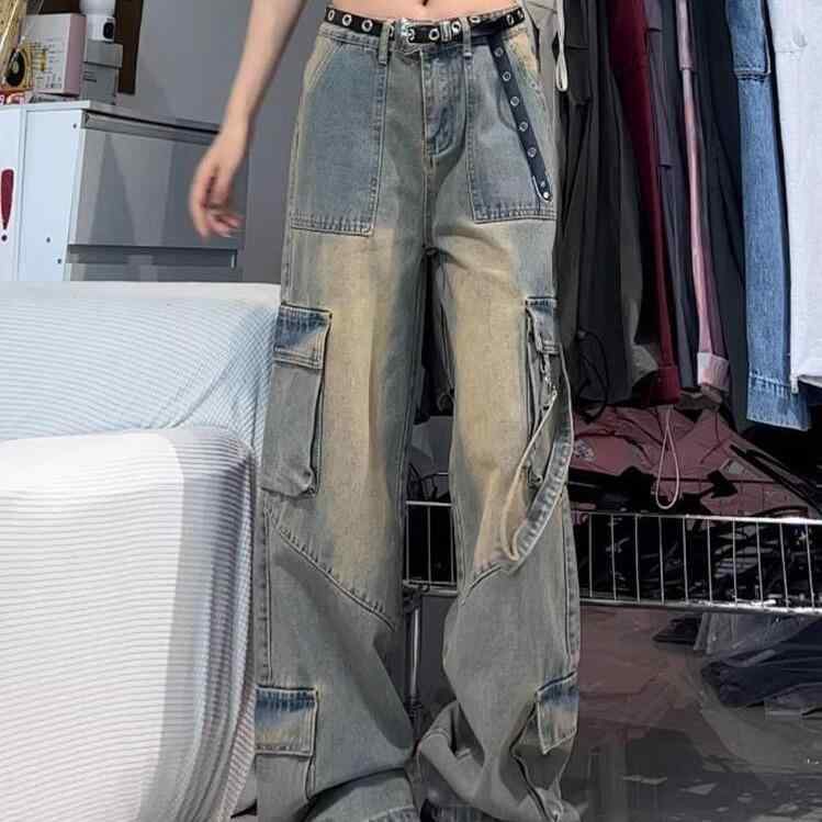 デニムパンツ レディース カーゴパンツ ジーンズ ジーパン ボトムス ワイドパンツ ストレート ワークパンツ ハイウエスト コットン 骨格ウェーブ 体型カバー 着痩せ 脚長 普段使い お出かけ 旅行 カジュアル ヴィンテージ風 青 shadowtail-11301150 シャドーテール パッケージ画像