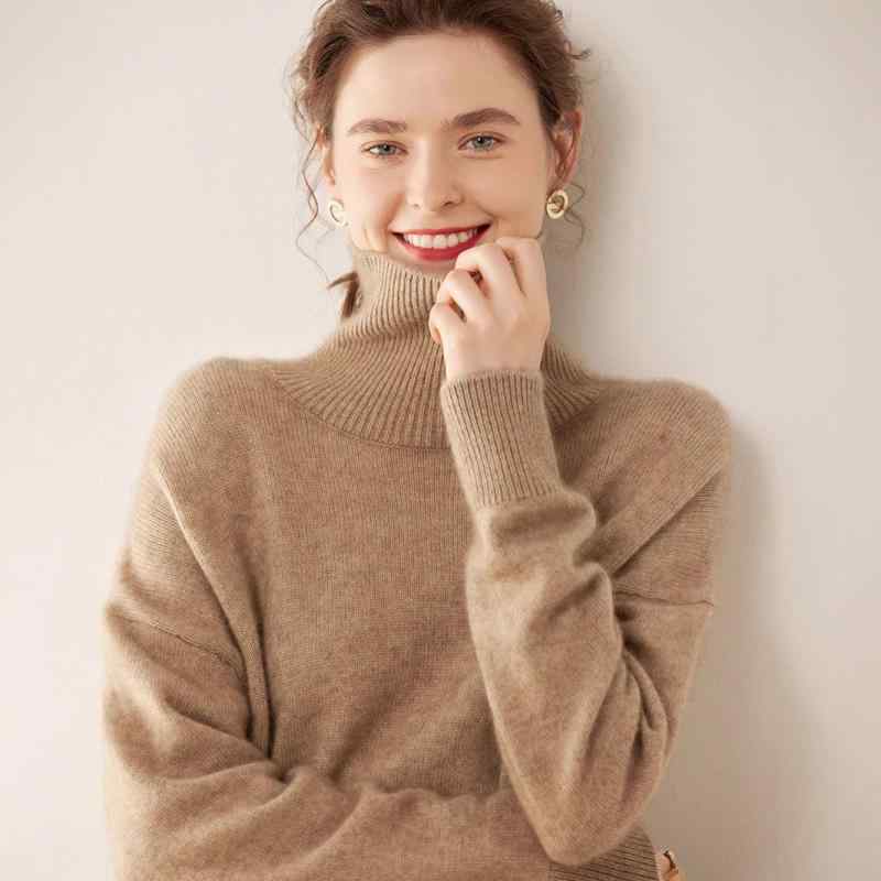 ニット レディース 高 quality ニット セーター 高襟 ドロップショルダー ゆったり 厚手 秋冬 通勤 青絨米 紫絨駝 軟雲白 桜色 焦糖色 モデングレー ブラック M L