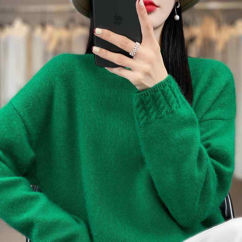 ニット・セーター レディース 秋冬 ウール100% 半ハイネック トップス プルオーバー ドロップショルダ..