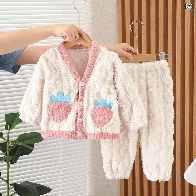 子供用パジャマ フランネル 上下セット ベビー服 男の子 女の子 厚手 裏起毛 暖か...