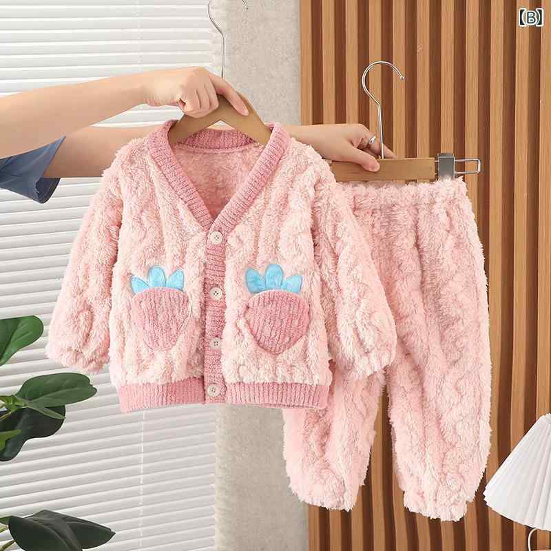 子供用パジャマ フランネル 上下セット ベビー服 男の子 女の子 厚手 裏起毛 暖か...