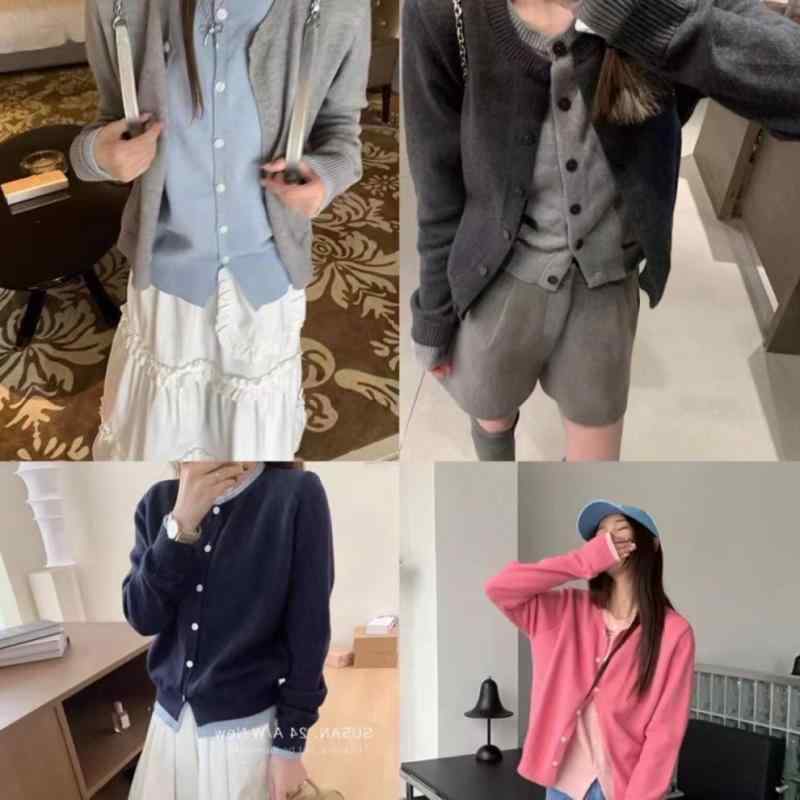 ニット・セーター レディース 韓国風 切り替え 配色 ドロップショルダー 長袖 カーディガン ゆったり ..