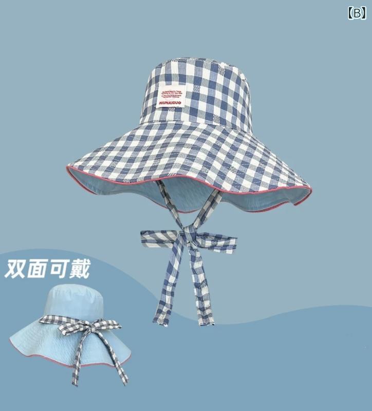 漁夫帽 女性用 夏用 大帽檐 双面 格紋 黒 紺 ピンク 防晒 遮陽 透気 折りたたみ可...