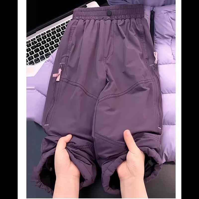 子供用パンツ ガールズ 裏起毛 運動パンツ 秋冬 ズボン 女の子 普段使い 中大童 ポリステル 無地 パープル グレー 120 130 140 150 160 170