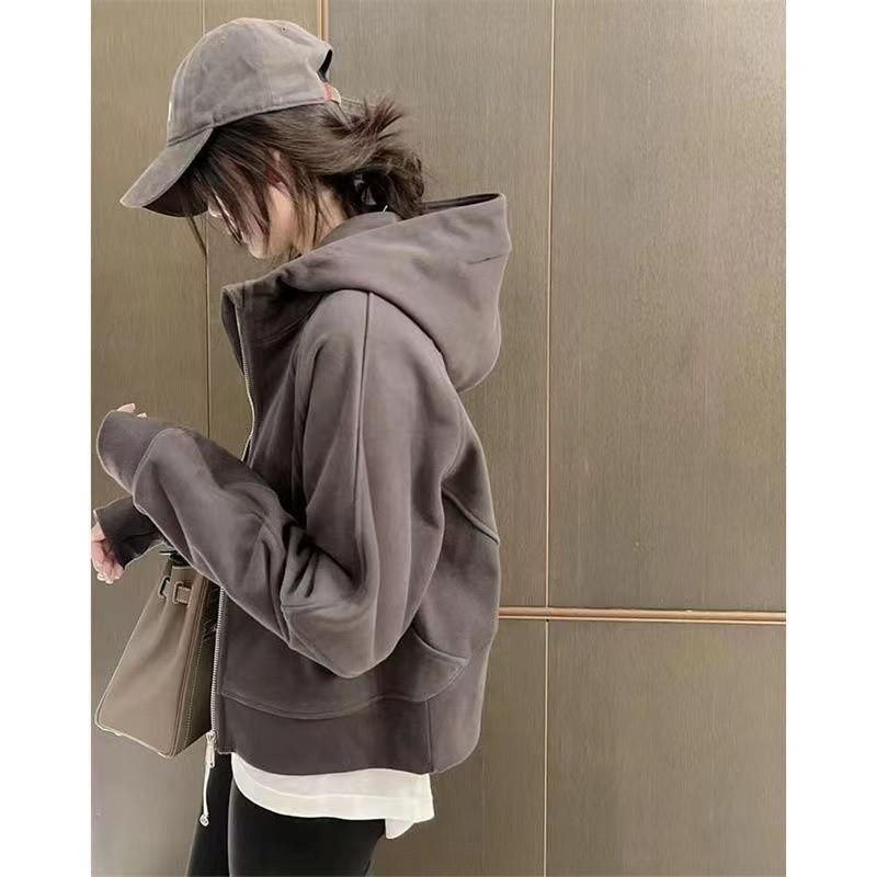 ・柄: その他・スタイル: カーディガン・袖丈: 長袖・袖型: フレアスリーブ・ネックライン: フード付き・流行のデザイン: ジッパー・素材: 綿・主な素材: 綿95%以上・カラー: ダークグレー、ホワイト、ピュアホワイト（半袖）・サイズ: M、L、XL、2XL・スタイル: エレガント、都会的・対象: 女性・カテゴリ: トレーナー、フリース