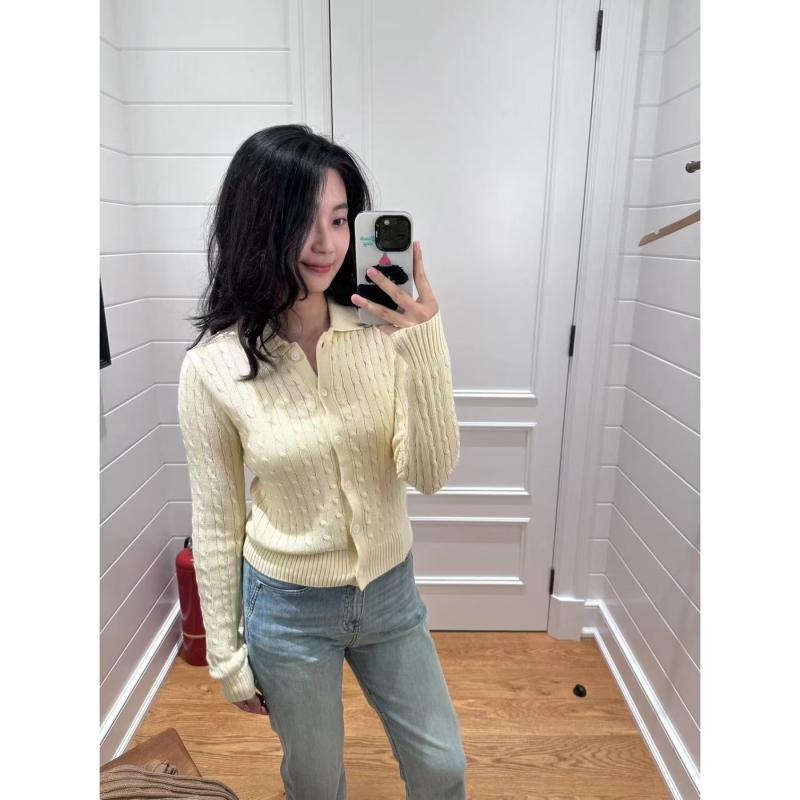 ニット・セーター レディース ニットカーディガン 長袖 コットン ポリエステル ストライプ ラウンドネ..