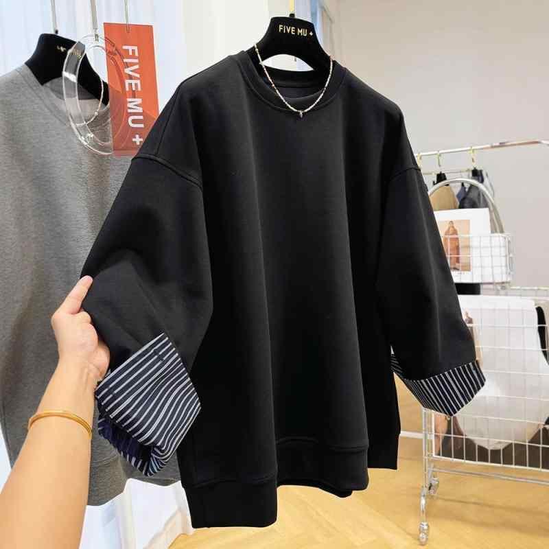 シャツ レディース トップス 長袖 秋冬 厚手 裏起毛 暖かい ゆったり ラウンドネック プルオーバー 切り替え カジュアル かわいい 韓国風 グレー ブラック ブラウン