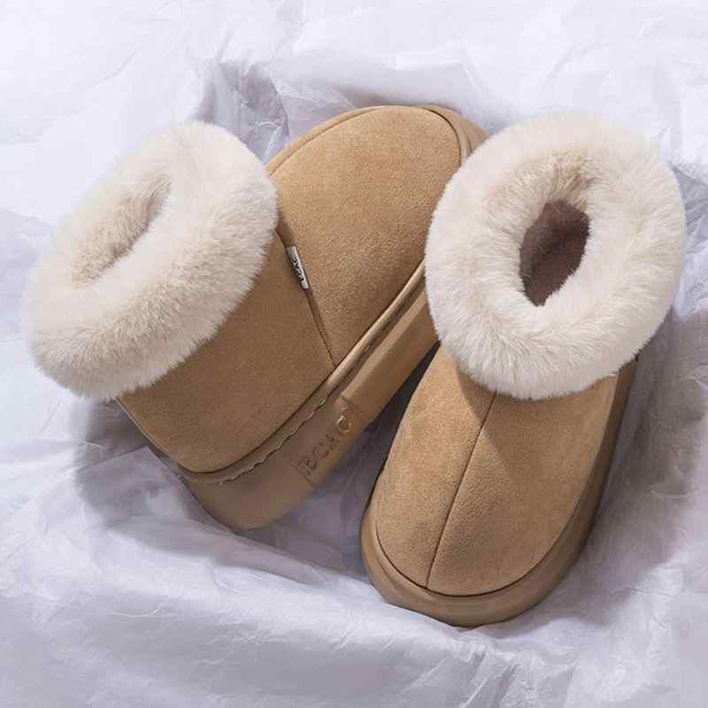 雪地ブーツ レディース 厚底 ローカット ファー ボア あったか 防寒 スエード スリッポン ラウンドトゥ..