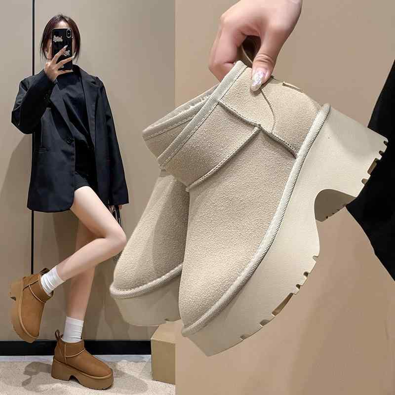 雪地ブーツ レディース 厚底 ハイカット 冬用 防寒 保温 ラウンドトゥ 栗色 アプリコット ブラック