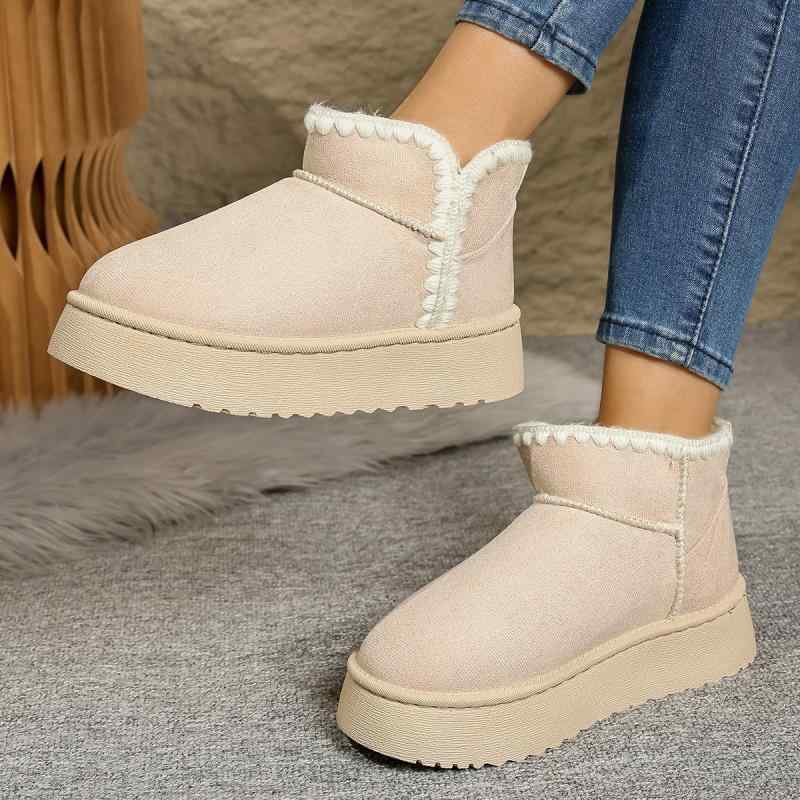 スノーブーツ レディース 厚底 ショートブーツ 冬 暖かい 防寒 カジュアル ラウンドトゥ 無地 乳白色 ..