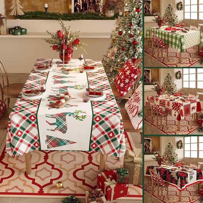 テーブルクロス クリスマス パーティー 防水 撥水 防汚 耐熱 格子柄 幾何学模様 雪柄 アニメ 装飾