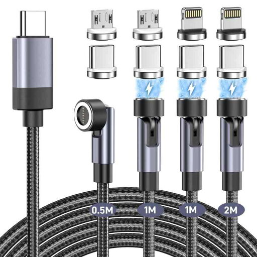 マグネット 充電ケーブル タイプc急速 3in1 60W PD対応 7ピン 【4本セット・0.5m+1m+1m+2m】 マグネット 充電ケーブル タイプc急速 3in1 60W PD対応 7ピン 【4本セット・0.5m+1m+1m+2m】