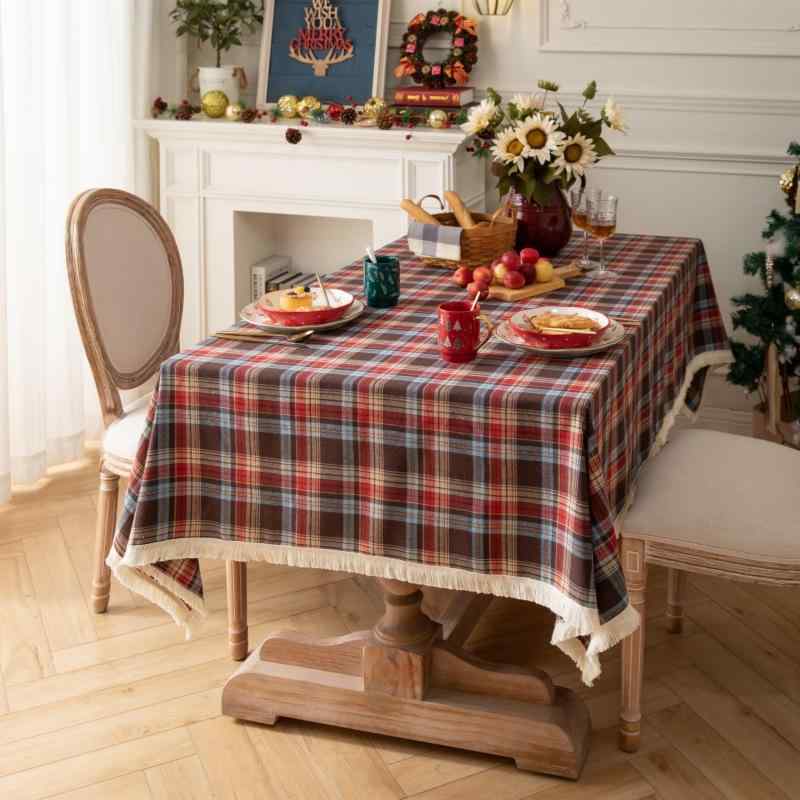 テーブルクロス 美式 レトロ チェック柄 高級感 クリスマス 写真撮影 背景布 ティーテーブルクロス ピ..