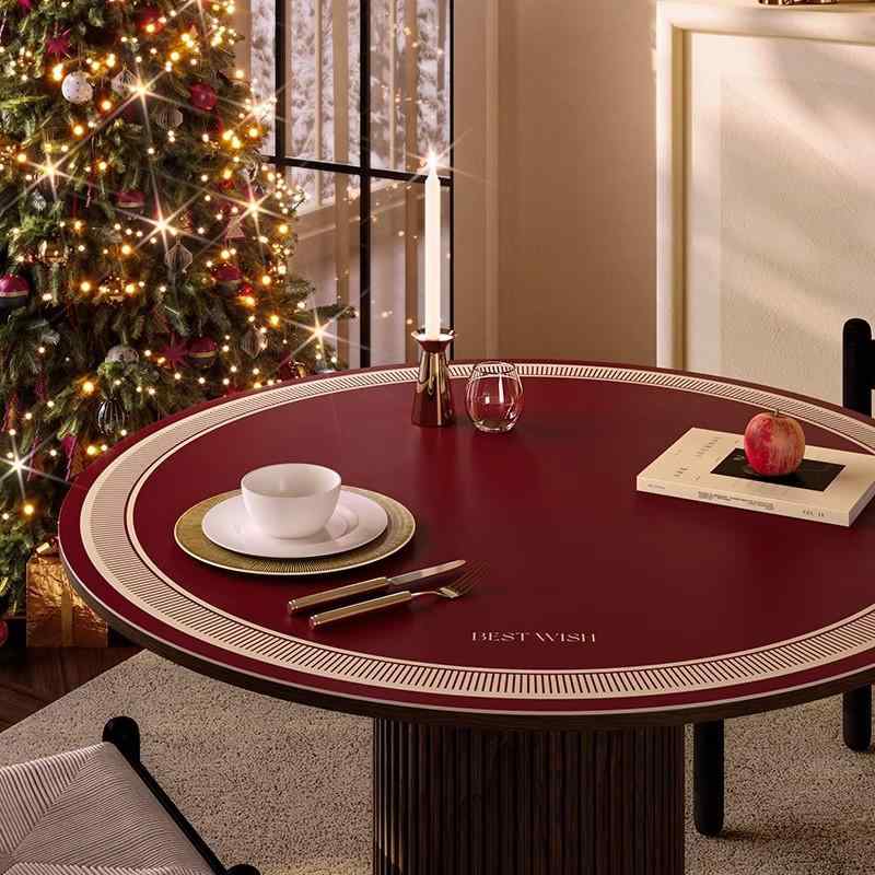 テーブルクロス 防水 防油 レザー テーブルマット 円形 レッド 赤色 撥水 汚れ防止 傷防止 高級感 デコレーション