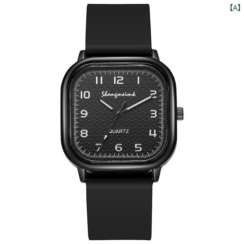 腕時計 レディース アナログ クォーツ 防水 スクエア 合金 シリコンバンド 薄型 軽量 ファッションウォッチ 女性用 ブラック グレー ブルー グリーン