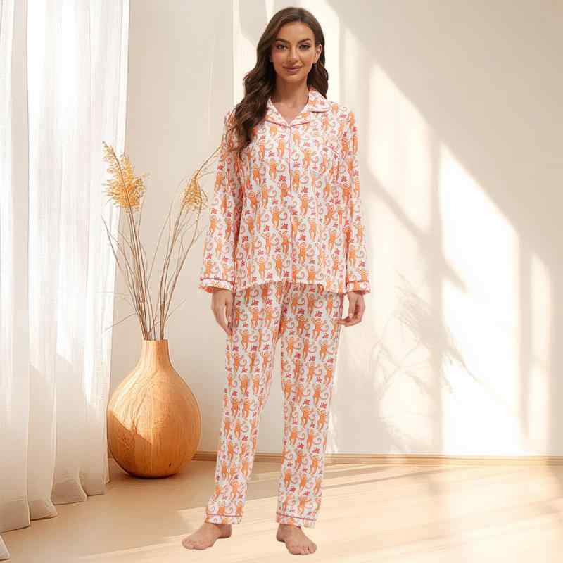 パジャマ レディース 秋冬 長袖長ズボン アニマルプリント 襟付き 部屋着 寝間着 ルームウェア ポリエ..