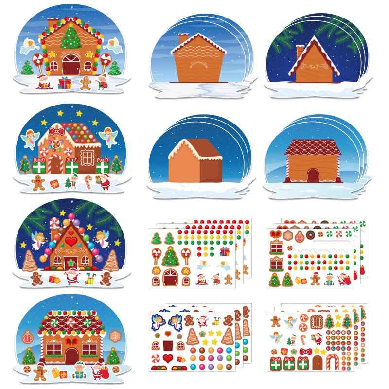 キッズ クリスマス ジンジャーブレッドハウス シーン ステッカー DIY デコレーション パーティー イベ..