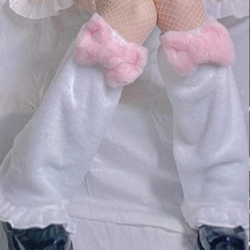 靴下 レディース ロリータ ニーハイソックス かわいい 蝶結び ニット レッグウォーマー 美脚 防寒 冷え対策 秋冬