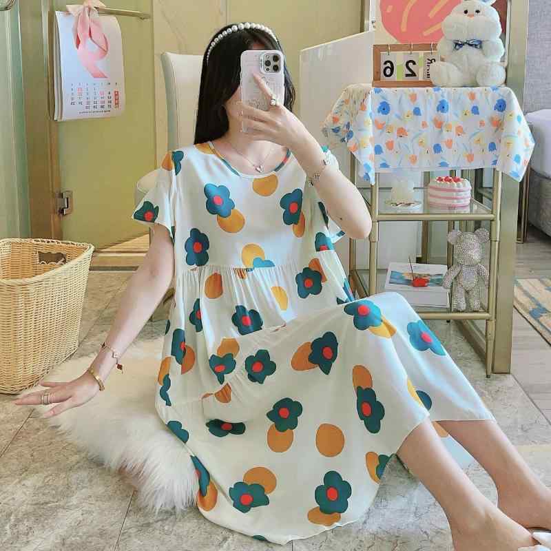 ワンピース レディース ルームウェア 春夏 半袖 コットン 寝巻き 部屋着 涼しい 快適 ゆったり 大きいサイズ 花柄 伸縮性 通気性