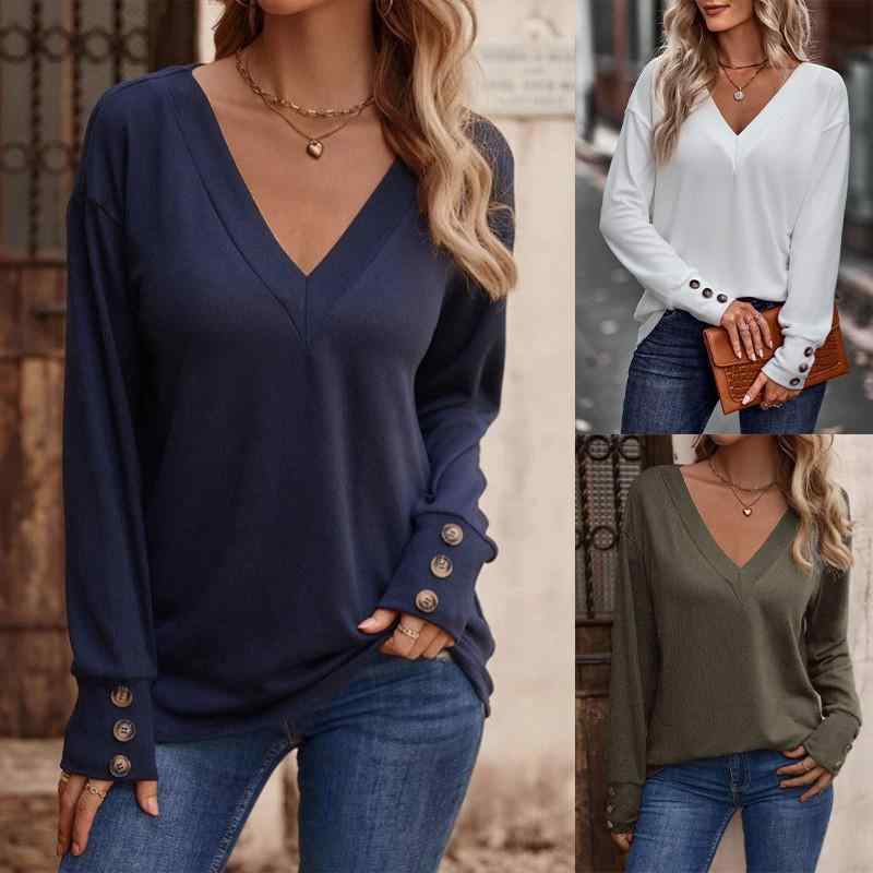 Tシャツ レディース Vネック 長袖 ポリエステル 無地 ゆったり チュニック丈 蝙蝠袖 春秋 黒 白 カーキ ワインレッド 紺