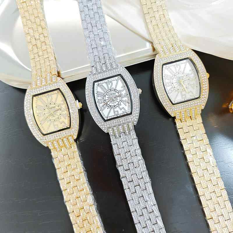 腕時計 メンズ 小众 ファッション ウォッチ 酒桶形 满钻 石英 アナログ 合金 ゴールド シルバー