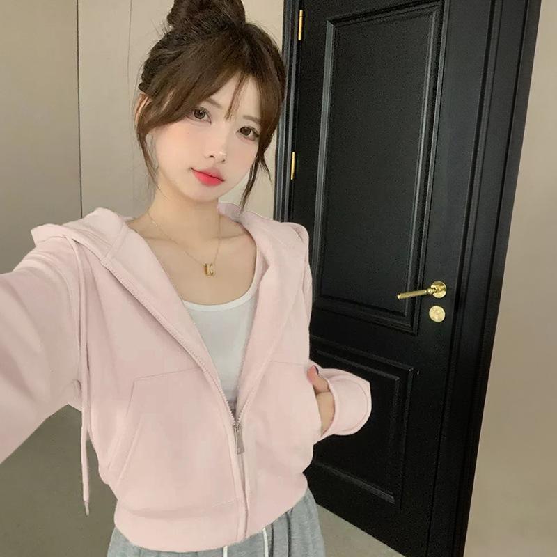 パーカー レディース 秋冬 ジップアップ スウェット カーディガン 韓国風 カジュアル トップス S M L 綿 混紡 桜色 ピンク パープル ブラック グリーン グレー ネイビー レッド