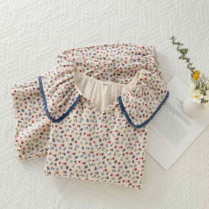 パジャマ レディース ルームウェア 上下セット 綿100％ 楊柳 クレープ 長袖 長ズボン 部屋着 寝巻き 婦..