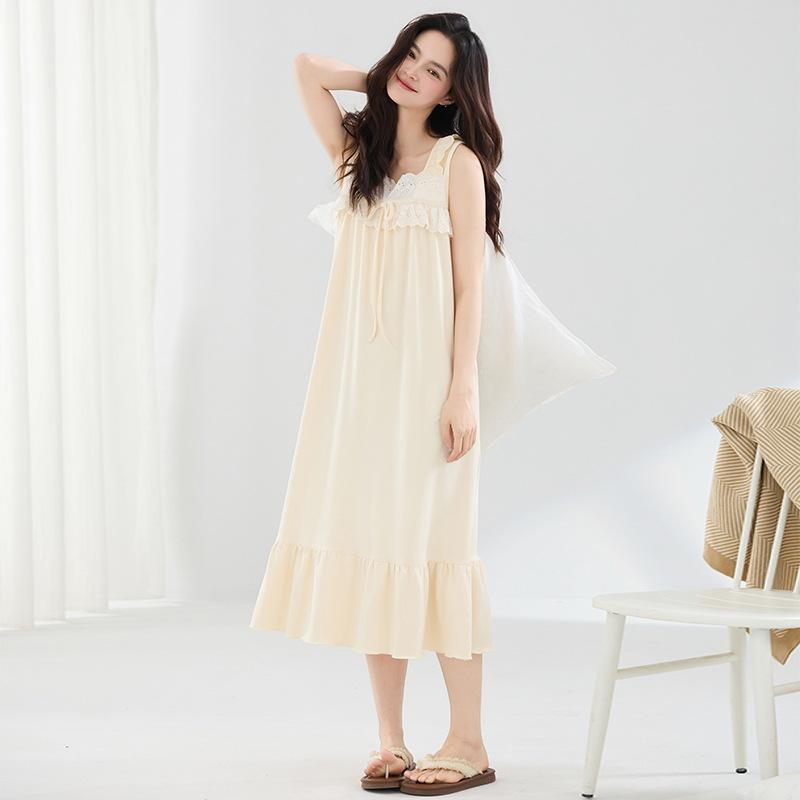 ワンピース レディース 抗菌 100% 綿 ノースリーブ パジャマ 膝丈 ルームウェア M L XL 2XL 3XL 4XL 大..