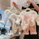 子供用パジャマ フランネル 厚手 秋冬 蝶結び 小熊 部屋着 寝間着 あったか 保温 上下セット 女の子 男の子 ピンク系 ブルー グレー