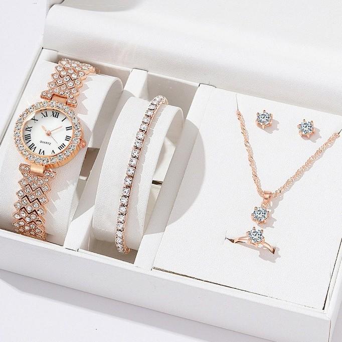 Other - 腕時計 レディース ブレスレット ウォッチ ジュエリー クォーツ アナログ 合金 キラキラ 針式 ラウンド ファッション 普段使い 贈り物 5点セット ゴールド シルバー ピンクゴールド