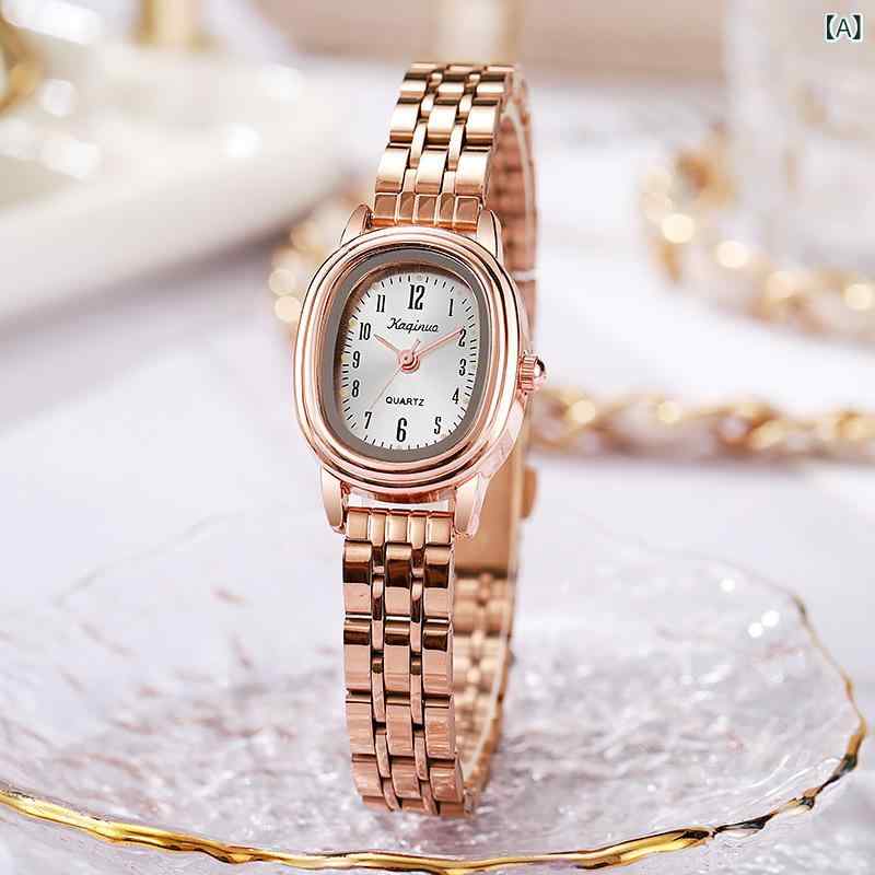 腕時計 レディース ウォッチ エレガント おしゃれ アナログ クォーツ 楕円形 文字盤 ローズゴールド ゴールド シルバー 韓国 ファッション 学生 デコレーション